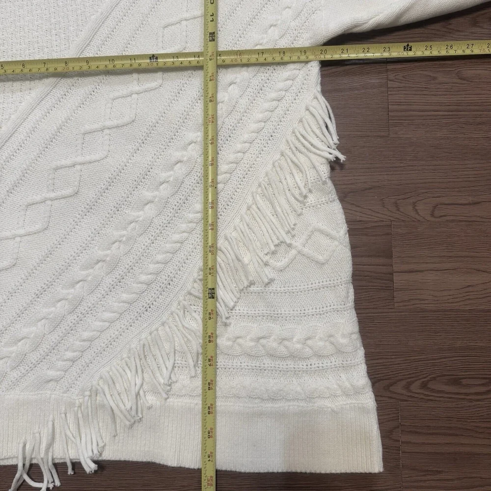 Chico’s Cream Boho Fringe Turtleneck Cable-Knit Tunic Sweater Women Size:2/L